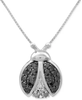 Black Diamond (1/6 ct. t.w.) & White Diamond Accent Ladybug 18" Pendant Necklace in Sterling Silver or 14k Gold-Plated Sterling Silver
