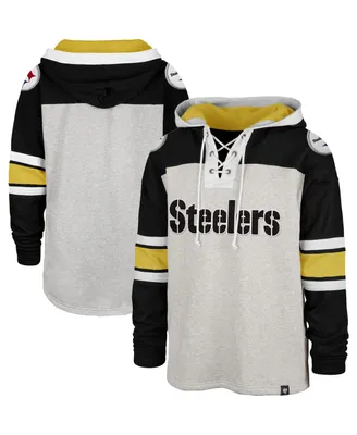 Men's '47 Gray Pittsburgh Steelers Gridiron Lace-Up Pullover Hoodie
