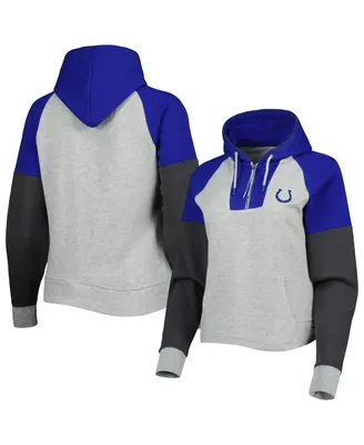 Women's Antigua Heathered Gray, Royal Indianapolis Colts Jackpot Raglan Half-Zip Pullover Hoodie