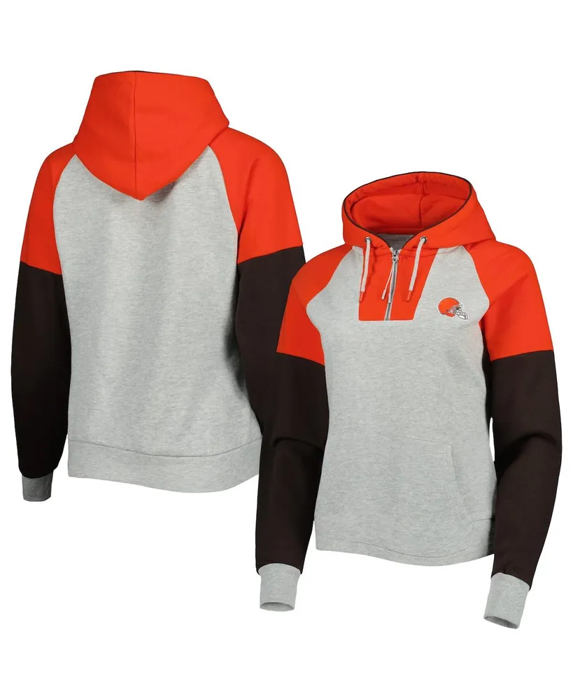 Women's Antigua Heathered Gray, Orange Cleveland Browns Jackpot Raglan Half-Zip Pullover Hoodie