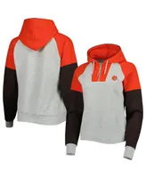 Women's Antigua Heathered Gray, Orange Cleveland Browns Jackpot Raglan Half-Zip Pullover Hoodie