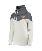 Women's Gameday Couture White, Gray Clemson Tigers Old School Arrow Blocked Cowl Neck Tri-Blend Pullover Hoodie