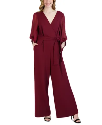 Donna Ricco Women's Surplice-Neck Balloon-Sleeve Jumpsuit