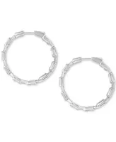 Effy Diamond Baguette & Round Medium Hoop Earrings (2-1/10 ct. t.w.) in 14k White Gold, 1.2"