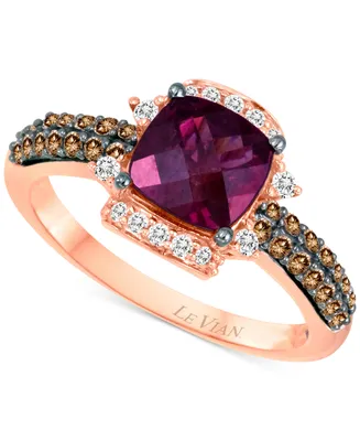 Le Vian Raspberry Rhodolite (1-5/8 ct. t.w.) & Diamond (3/8 ct. t.w.) Cushion Halo Ring in 14k Rose Gold