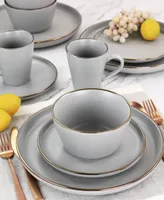 Elama Simon 16 Piece Stoneware Dinnerware Set, Service for 4 - Matte Slate with Gold