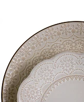 Elama Sophie Embossed Scalloped 16 Piece Stoneware Dinnerware Set, Service for 4