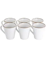 Elama Gold-Tone Trim Alejandro 6 Piece Stoneware Mug Set, Service for 6 - Matte White with Gold