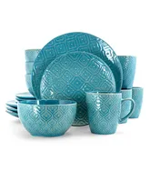 Elama Sapphire 16 Piece Luxurious Stoneware Dinnerware, Service for 4