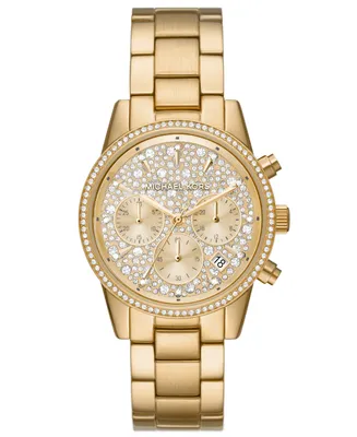 Michael Kors Women's Ritz Chronograph Gold-Tone Stainless Steel Bracelet Watch 37mm - Gold