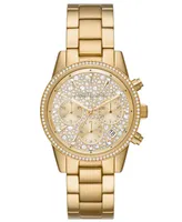 Michael Kors Women's Ritz Chronograph Gold-Tone Stainless Steel Bracelet Watch 37mm - Gold