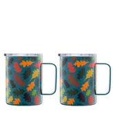 Cambridge Teal Falling Leaves Insulated Coffee Mugs, Set of 2