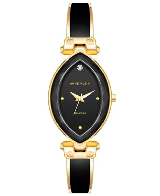 Anne Klein Women's Three-Hand Quartz Gold-Tone Alloy with Black Enamel Bracelet Watch, 24mm - Gold