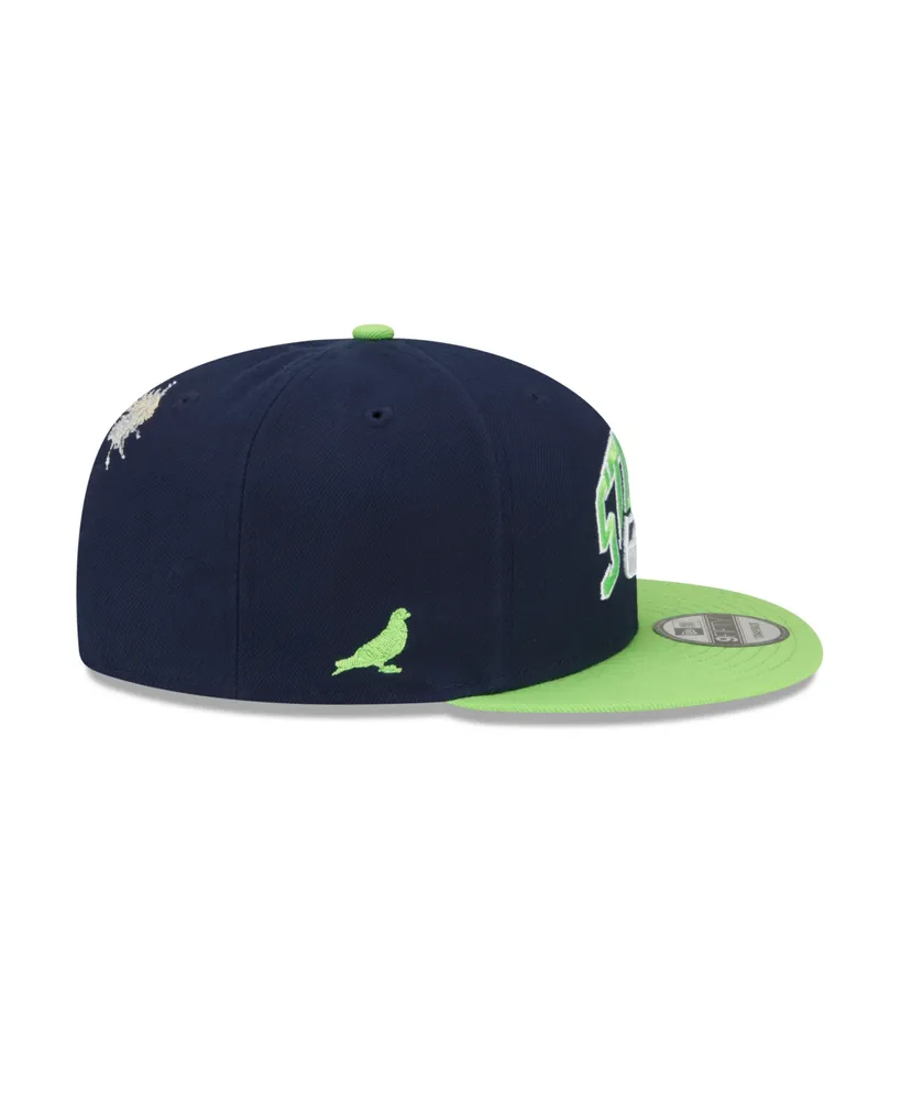 Men's New Era X Staple College Navy, Neon Green Seattle Seahawks Pigeon 9Fifty Snapback Hat