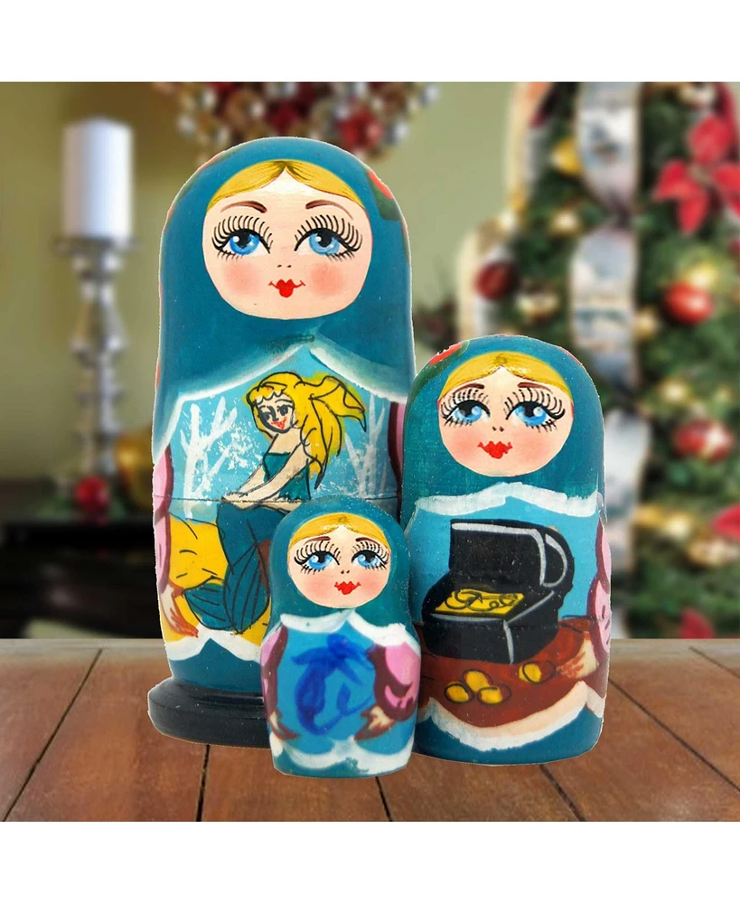 G.DeBrekht Mermaid SeaWorld Treasure Matreshka Holiday Nesting Hand-Painted Doll, Set of 3