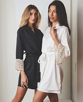 Flora by Flora Nikrooz Kit Heart Lace Matte Charmeuse Wrap Robe