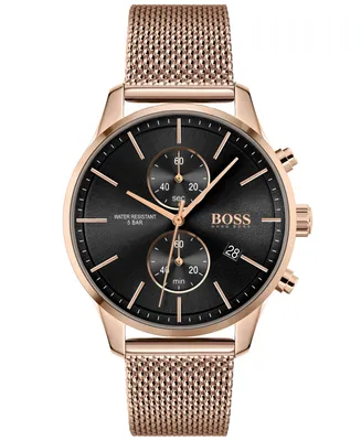 Hugo Boss Men's Chronograph Associate Carnation Gold-Tone Stainless Steel Mesh Bracelet Watch 42mm
