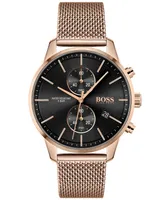 Hugo Boss Men's Chronograph Associate Carnation Gold-Tone Stainless Steel Mesh Bracelet Watch 42mm