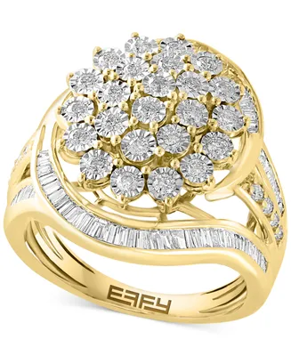 Effy Diamond Round & Baguette Cluster Swirl Ring (7/8 ct. t.w.) 14k Gold