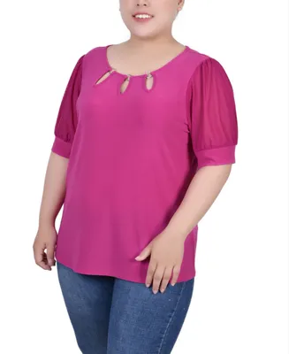 Ny Collection Plus Size Short Sleeve Three-Ring Top