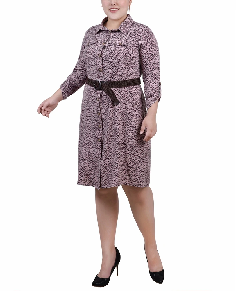 Ny Collection Plus Size 3/4 Roll Tab Sleeve Shirtdress