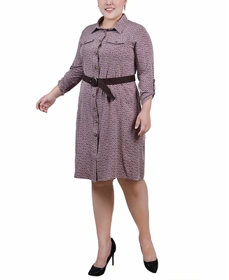 Ny Collection Plus Size 3/4 Roll Tab Sleeve Shirtdress