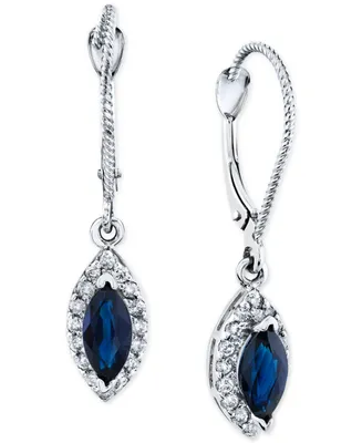 Sapphire (1-1/10 ct. t.w.) & Diamond (1/4 ct. t.w.) Marquise Halo Drop Earrings in 14k White Gold