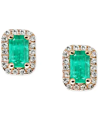 Emerald (1/2 ct. t.w.) & Diamond (1/8 ct. t.w.) Stud Earrings in 14k Rose Gold