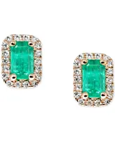 Emerald (1/2 ct. t.w.) & Diamond (1/8 ct. t.w.) Stud Earrings in 14k Rose Gold