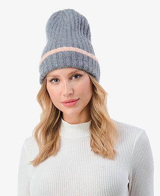 Marcus Adler Women's Stripe Cuff Ribbed Knit Beanie