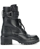 Dkny Women's Basia Buckled Quilted Lug Sole Combat Boots