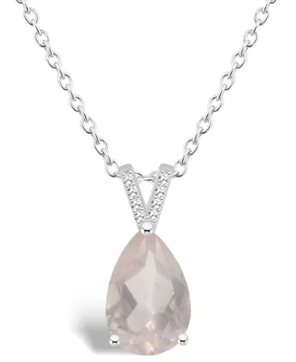 Macy's Women's Rose Quartz (2-3/4 ct.t.w.) and Diamond Accent Pendant Necklace in Sterling Silver