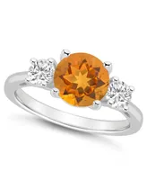 Macy's Women's Citrine (1-3/4 ct.t.w.) and White Topaz (2/3 3-Stone Ring Sterling Silver