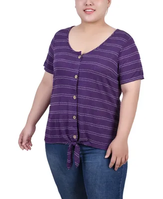 Ny Collection Plus Size Short Sleeve Tie Front Top