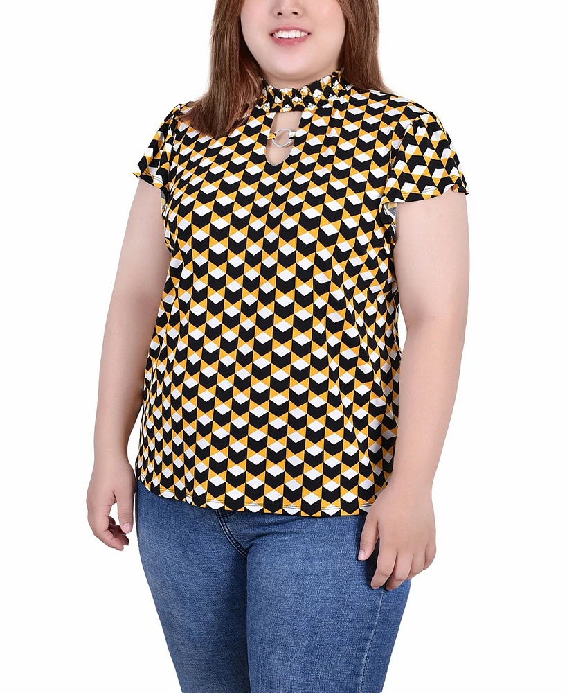 Ny Collection Plus Short Flutter Sleeve Mock Neck Top