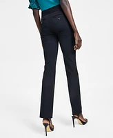 CeCe Women's Mid-Rise Slim Boot Cut Clasp-Front Pants