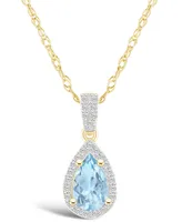 Lab Grown Spinel Aquamarine (7/8 ct. t.w.) and Lab Grown Sapphire (1/6 ct. t.w.) Halo Pendant Necklace in 10K Yellow Gold