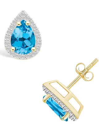Blue Topaz (1-2/3 ct. t.w.) and Created Sapphire (1/5 ct. t.w.) Halo Studs in 10K Yellow Gold