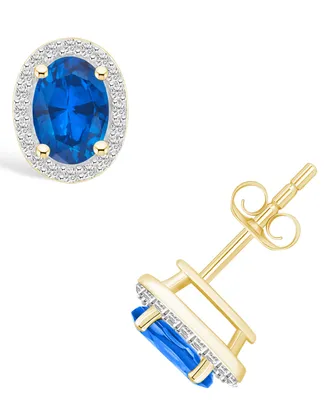 Lab Grown Sapphire (1-2/3 ct. t.w.) and Lab Grown White Sapphire (1/5 ct. t.w.) Halo Studs in 10K Yellow Gold