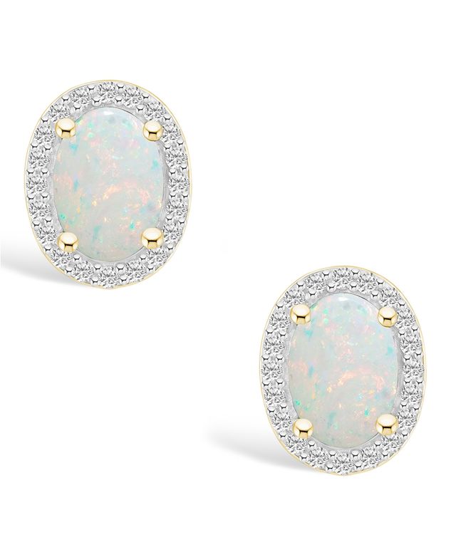 Lab Grown Opal (2/3 ct. t.w.) and Lab Grown Sapphire (1/5 ct. t.w.) Halo Studs in 10K Gold