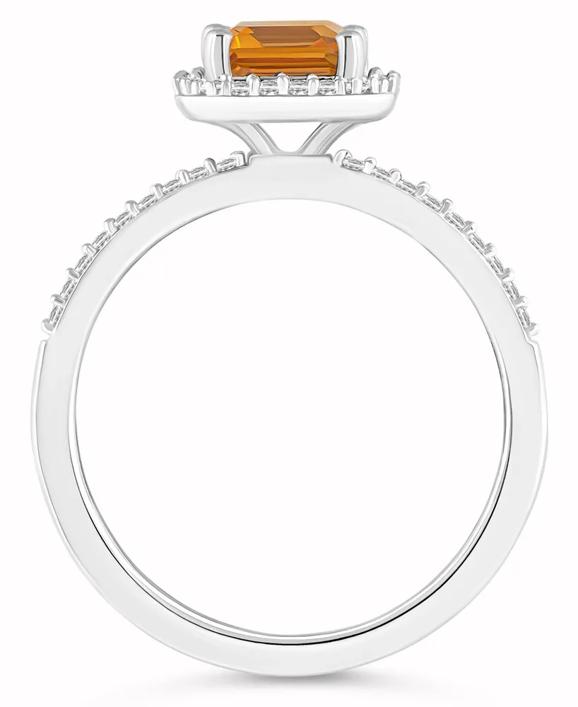 Macy's Citrine (1-3/5 ct. t.w.) and Lab Grown Sapphire (1/4 Halo Ring 10K White Gold