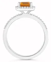 Macy's Citrine (1-3/5 ct. t.w.) and Lab Grown Sapphire (1/4 Halo Ring 10K White Gold