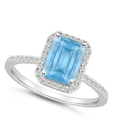 Lab-Grown Spinel Aquamarine (1-3/4 ct. t.w.) and Sapphire (1/4 Halo Ring 10K White Gold