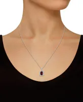 Macy's Garnet (1-9/10 ct. t.w.) and Lab Grown Sapphire (1/5 ct. t.w.) Halo Pendant Necklace in 10K White Gold