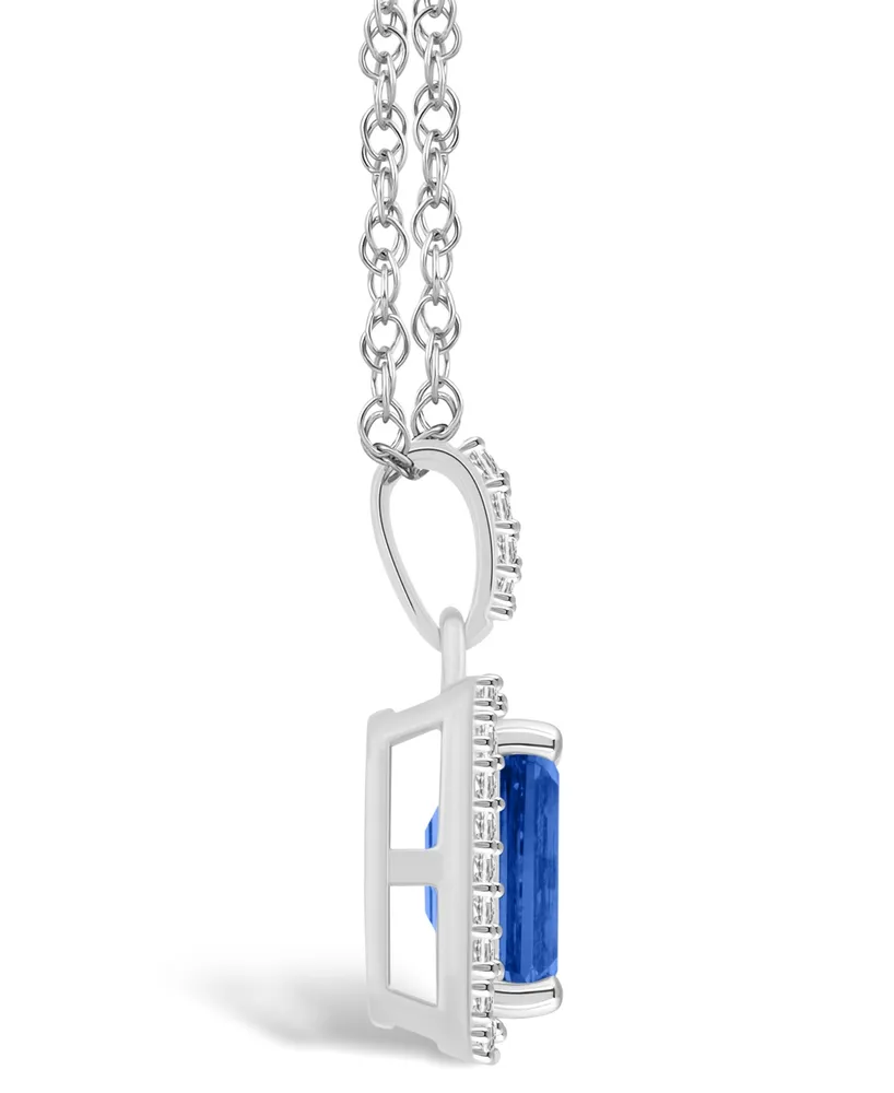 Macy's Lab Grown Sapphire (2 ct. t.w.) and Lab Grown Sapphire (1/5 ct. t.w.) Halo Pendant Necklace in 10K White Gold