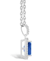 Macy's Lab Grown Sapphire (2 ct. t.w.) and Lab Grown Sapphire (1/5 ct. t.w.) Halo Pendant Necklace in 10K White Gold