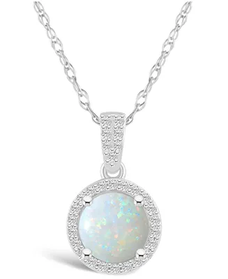 Macy's Created Opal (1/2 ct. t.w.) and Created Sapphire (1/6 ct. t.w.) Halo Pendant Necklace in 10K White Gold