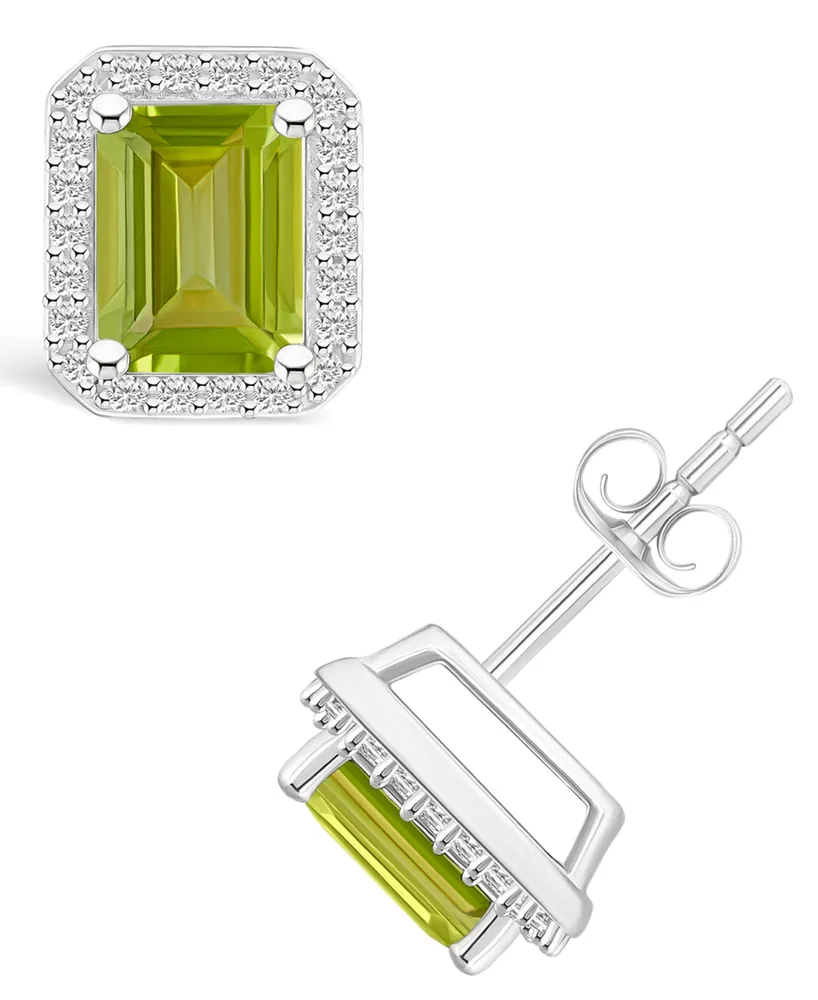 Peridot (2-1/5 ct. t.w.) and Lab Grown Sapphire (1/4 ct. t.w.) Halo Studs in 10K White Gold