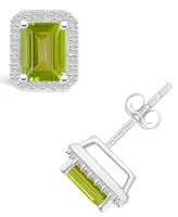 Peridot (2-1/5 ct. t.w.) and Lab Grown Sapphire (1/4 ct. t.w.) Halo Studs in 10K White Gold