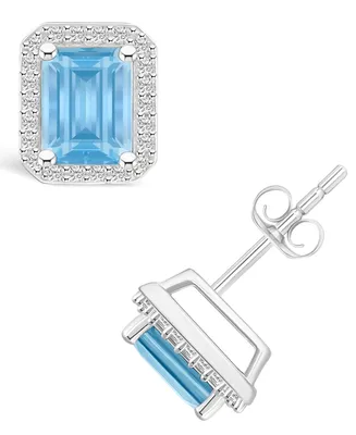 Lab Grown Spinel Aquamarine (2-1/10 ct. t.w.) and Lab Grown Sapphire (1/4 ct. t.w.) Halo Studs in 10K White Gold